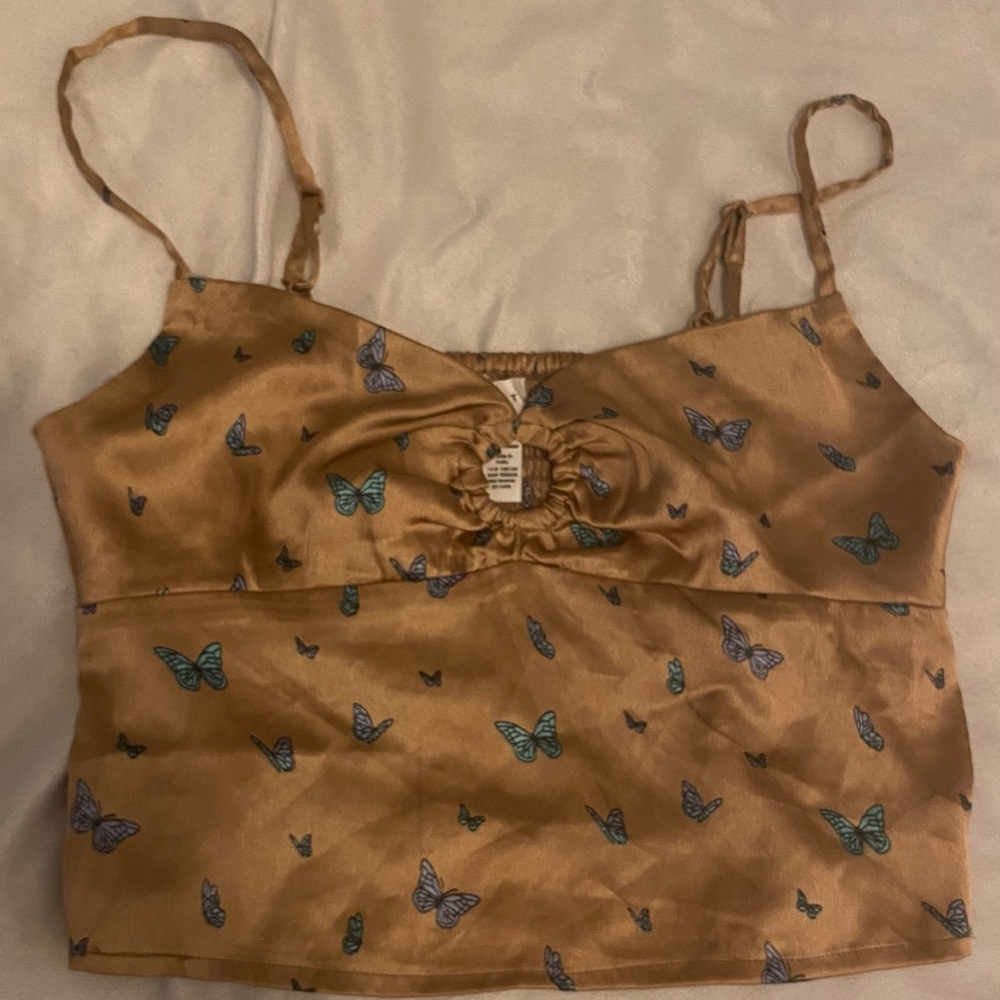 Pacsun gold satin tank top with butterflies